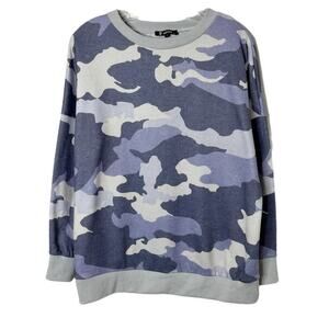 BTFBM Women's Sweater M Camo Print Gray & Purple Long Sleeve Crew Neck Pullover